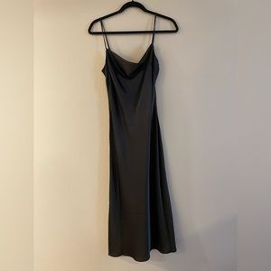 Satin cowl neck midi dress in black size small